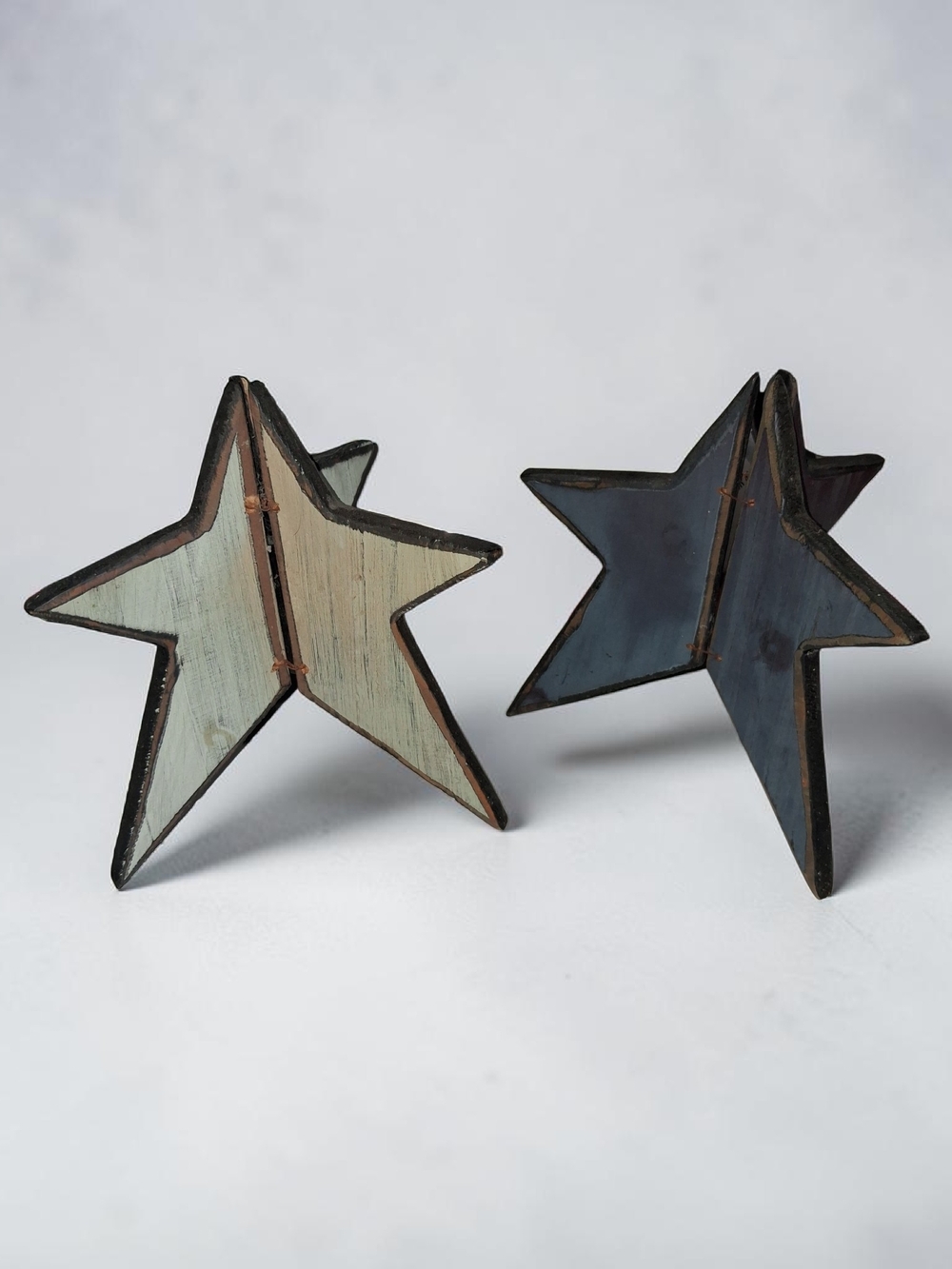 Decorative Wooden Star Pair - Blue and Cream Accent Stars